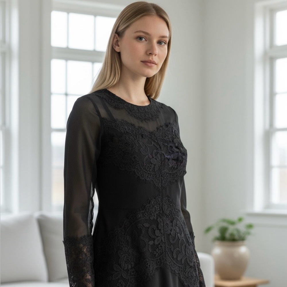 L'ATISTE Black Lace Long Sleeve Dress